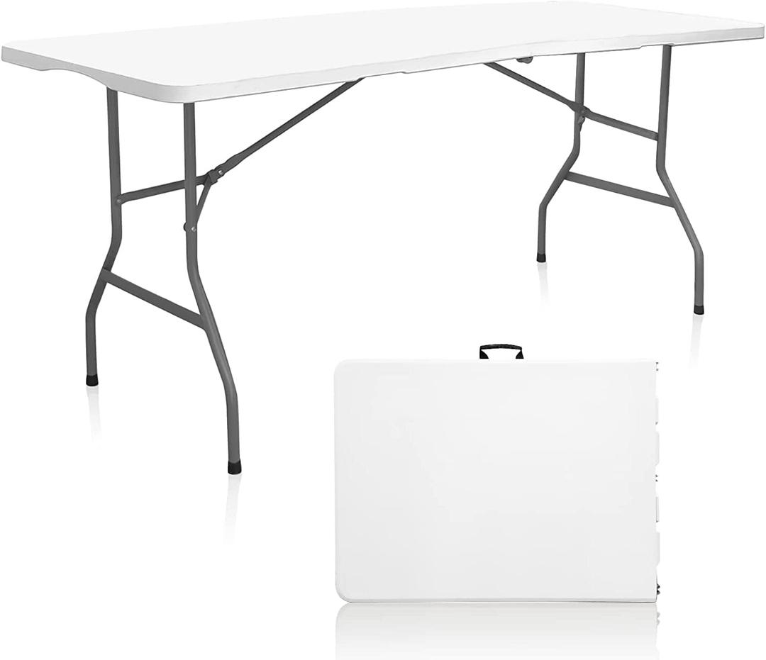 Fold in Half Folding Table 6ft, Indoor Outdoor Heavy Duty Portable Folding Plastic Table (6FT)