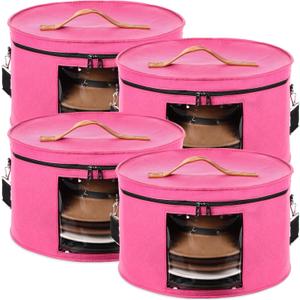 Suzile 4 Pack Large Round Foldable Felt Hat Box for Women Storage 17 x 10 Inch Cowboy Hat Storage Box with Lid Closet Cowboy Case Organizer Clothes Bin(Rose Red)
