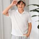Verdusa Boys Button Down Dress Shirt Tops Short Sleeve Collar Casual Shirts (White) 11-12 YRS