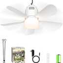 Canopy Fan 20'', 20000mAh Portable Outdoor Ceiling Fan with Light with Remote Control and Extension Hook, Easy Operation Battery Powered Fan Light for Gazebo, Tent, Patio, Camping (White)