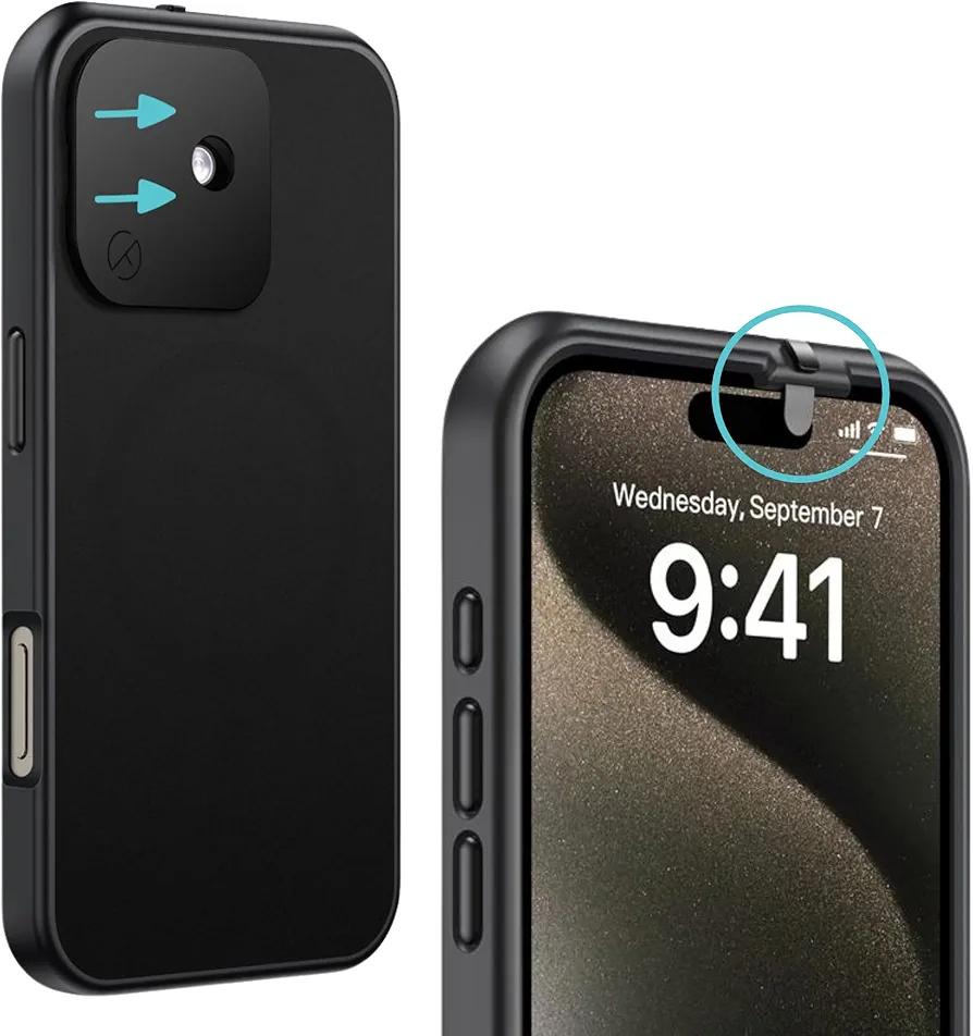Spy-Fy iPhone 16 Privacy Case with Camera Covers Front and Rear | Magsafe compatible and Kickstand | Protect Your iPhone and Privacy | 6-Foot Drop Proof | 6,1" | Camera Protection by Valenta