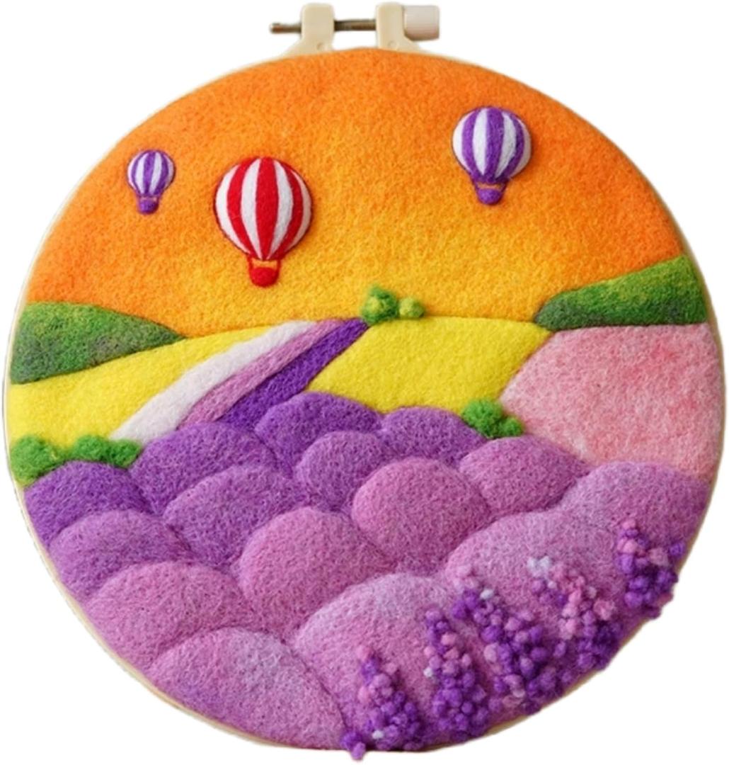 VEHICAR Needle Felt Painting Kit Wool Needle Felting Beginner Starter Set | Needles Foam Pad Picture Frame Felt Cloth & Instructions, Attention Training, DIY Punch Art Used for Home Landscape Decor, 8.46 inches x 7.87 inches x 0.39 inches