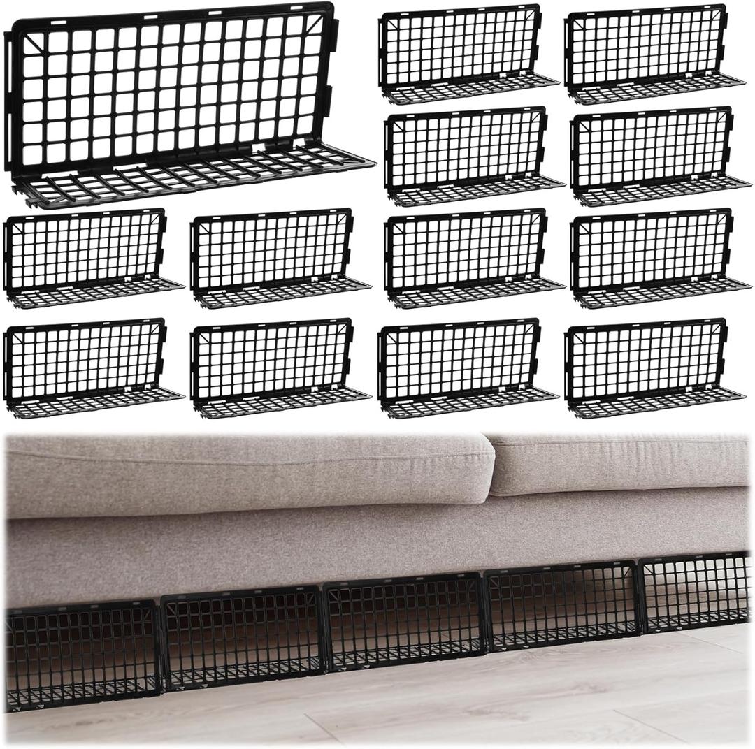 Treela 12 Pcs Under Couch Blocker for Bed Couch Furniture Underneath Under Bed Blocker with Zip Ties, Prevents Toys Pets Under Furniture Ideal for Living Room Bedroom, Black (14.5 x 4.7 x 6.7'')