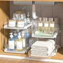 Delamu 2-Tier Under Sink Organizers and Storage, Multi-Purpose Stackable Bathroom Cabinet organizers, Pull Out Kitchen Pantry Organization and Storage with Dividers(2 Pack, Clear)