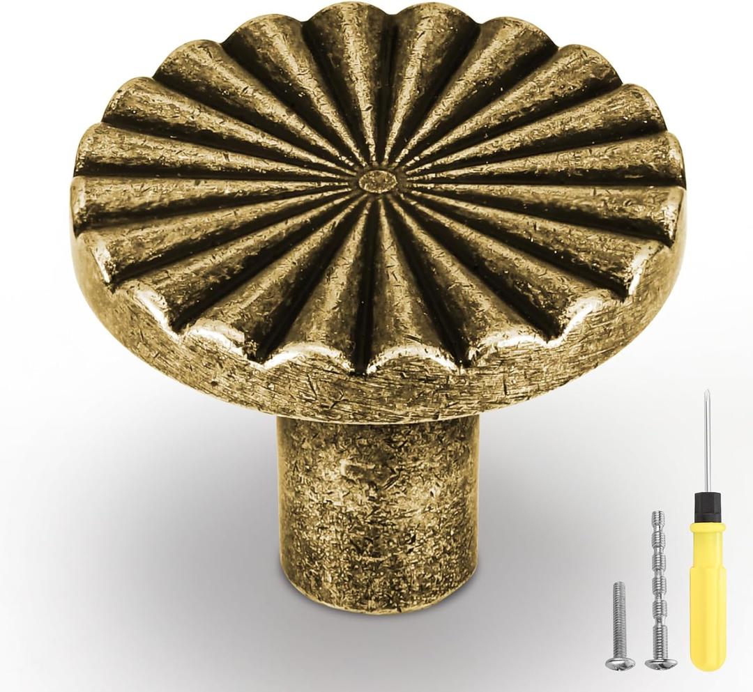 15 Pack Antique Brass Cabinet Knobs & Drawer Pulls, Vintage Zinc Alloy Hardware for Kitchen Closet Wardrobe Dresser - Easy Installation