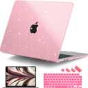 DONGKE Compatible with MacBook Air 13 inch Case M5 M4 M3 M2 2026 2025 2024-2022 A3449 A3240 A3113 A2681, Glitter Bling Plastic Hard Shell & Keyboard Cover for MacBook Air 13.6 inch, Sparkly Pink