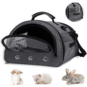 Guinea Pig Carrier, Small Pet Hamster Carrier Bag, Rabbit Bunny Travel Carrier Outdoor Handbag, Breathable Carrier for Small Animals with Water Bottle Holder & Removable Liner (Grey-Large)