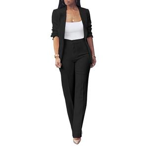 Womens 2 Piece Business Pants Suit Dressy Long Sleeve Button Blazer with Pants Set Casual Office Outfits, Large