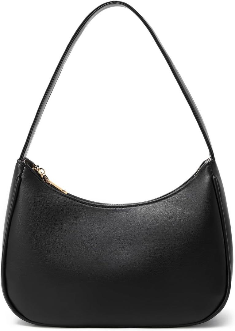 Shoulder Bags for Women, Cute Hobo Tote Handbag Mini Clutch Purse with Zipper Closure (Large, Black)