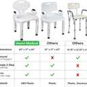 Vaunn Medical Shower Chair Bath Seat with Padded Arms, Removable Back and Adjustable Legs for Bathtub Safety (Wide Chair With Arms)
