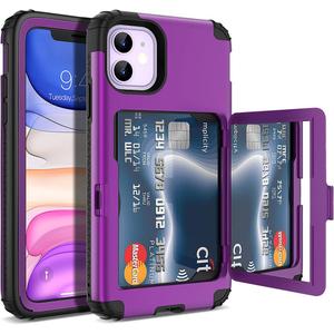 iPhone 11 Wallet Case for Women, Men- WeLoveCase Defender Credit Card Holder Cover with Hidden Mirror Three Layer Shockproof Heavy Duty Protection All-Round Protective Case for iPhone 11 Purple