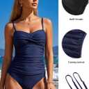 RELLECIGA Women's Tummy Control One Piece Swimsuit Bandeau Strapless Bathing Suits (Blue, XL)