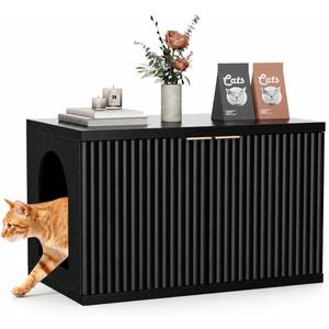 Cat Litter Box Enclosure,Modern Fluted Accent,Black