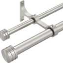Double Curtain Rods with Aluminum End Cap and Full Enclosure Brackets, 1- Inch Front and 5/8 Inch Back Window Rod, Dual Drapery Rods Adjustable from 72 to 144 Inches (6-12 Feet), Brushed Nickel