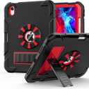 BLOSOMEET for iPad A16 Case 11th Generation 11" 2025 & 10th Generation 10.9" 2022, Shockproof Rugged Cover with Pencil Holder & Stand for iPad 11/10th Gen, Hard iPad 11 inch Case for Kids, Black-Red