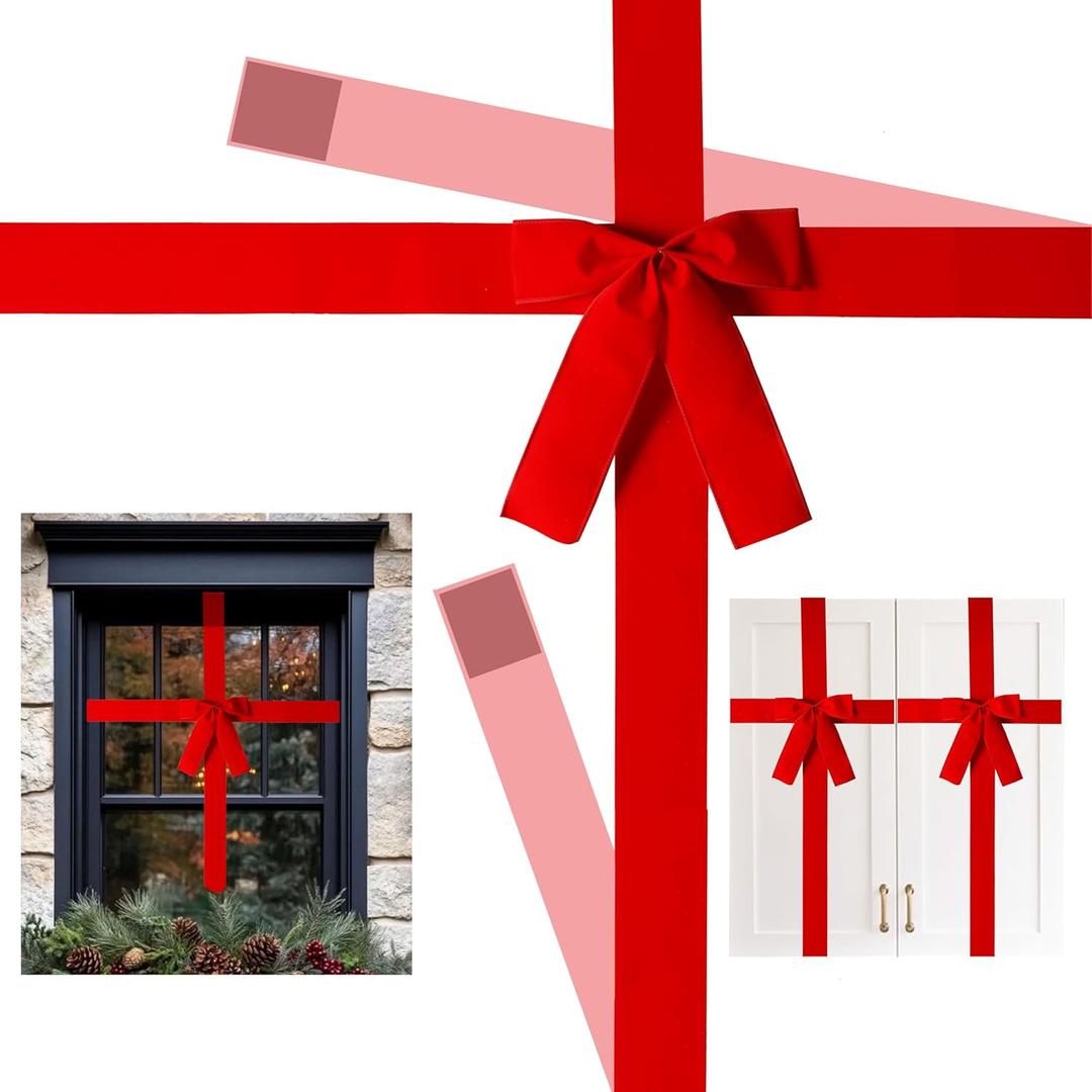 Red Velvet Cabinet Ribbon Bows, Thick Velvet Bow for Christmas Cabinets, Furniture, and Kitchen Decoration, 4 Pcs