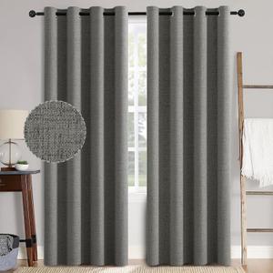 MIULEE Linen Texture Curtains, 2 Pack Dark Grey 52x108 Inch, Blackout, Room Darkening, Grommet, Classic Style, Faux Linen, All Season, Bedroom, Living Room, Nursery