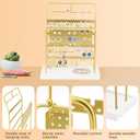 Jewelry Organizer Stand Metal Jewelry Display Rack with Wooden Tray Necklace Stand Partitioned Storage for Rings, Earrings and Bracelets Jewelry Rack(Gold)