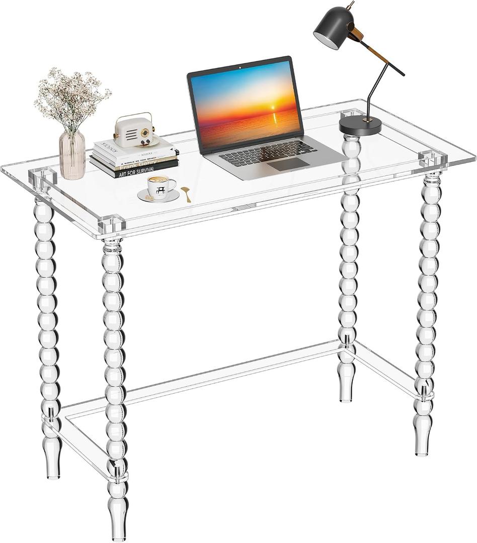 Acrylic Desk Computer Laptop Table, Writing Desk Console Entrance Table for Home Office Study Desk (Clear, 39.4W19.7D29.5H)