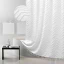 Boho Shower Curtain White Tassel Woven Fabric Shower Curtain Modern Farmhouse Textured Tufted Chevron Striped Minimalist Bathroom Hotel 72 x 72 Inch White