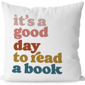KEUSPI Reading Pillow Cover It's a Good Day to Read a Book Decor Reading Decor Throw Pillow Cover 18x18, Trendy Bookish Classroom Decor Pillow Cover for Book Lover Home Decor,Bookish Gifts