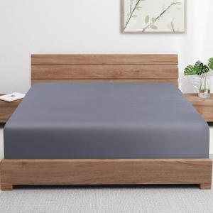 Bamboo Viscose Fitted Sheet Queen Size Only, 400 Thread Count, 16" Deep Pocket Cooling Bottom Sheets for Hot Sleeper, Silky Soft Breathable (Queen, Dark Grey