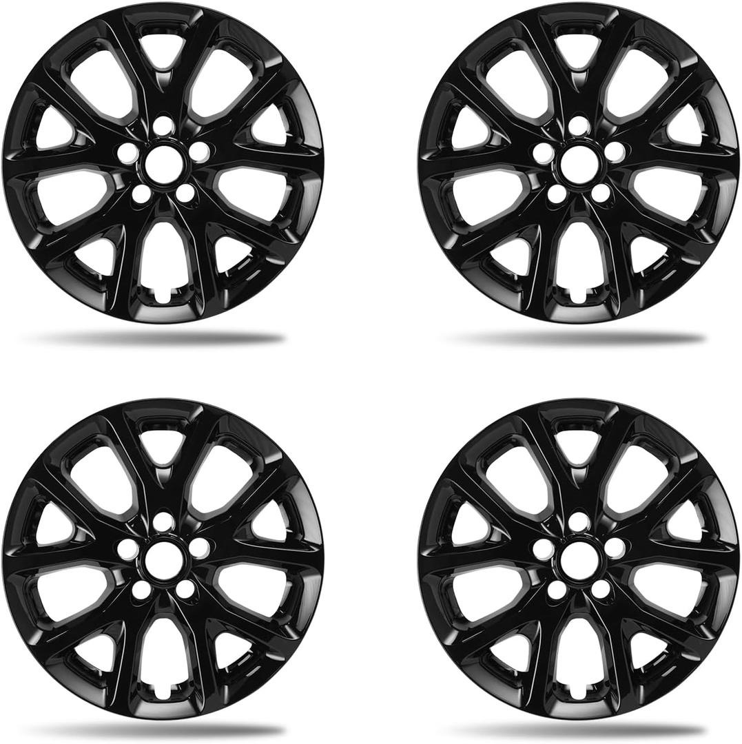17 Inch Gloss Black Wheel Skins for 2014-2018 Jeep Cherokee OEM Alloy Wheels, Compatible with OEM Part# 1UT90GSAAA / 1UT90TRMAA / 1UT90DD5AA, 5 Double Spoke Snap-On KL Wheel Covers, 4-Pack