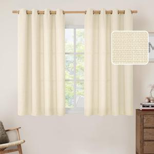 LAMIT Linen Curtains 54 Inch for Bedroom, Grommet Thick Linen Textured Sheer Curtains Light Filtering Privacy Window Drapes for Living Room, Panels, 52 x 54 Inch, Light Beige
