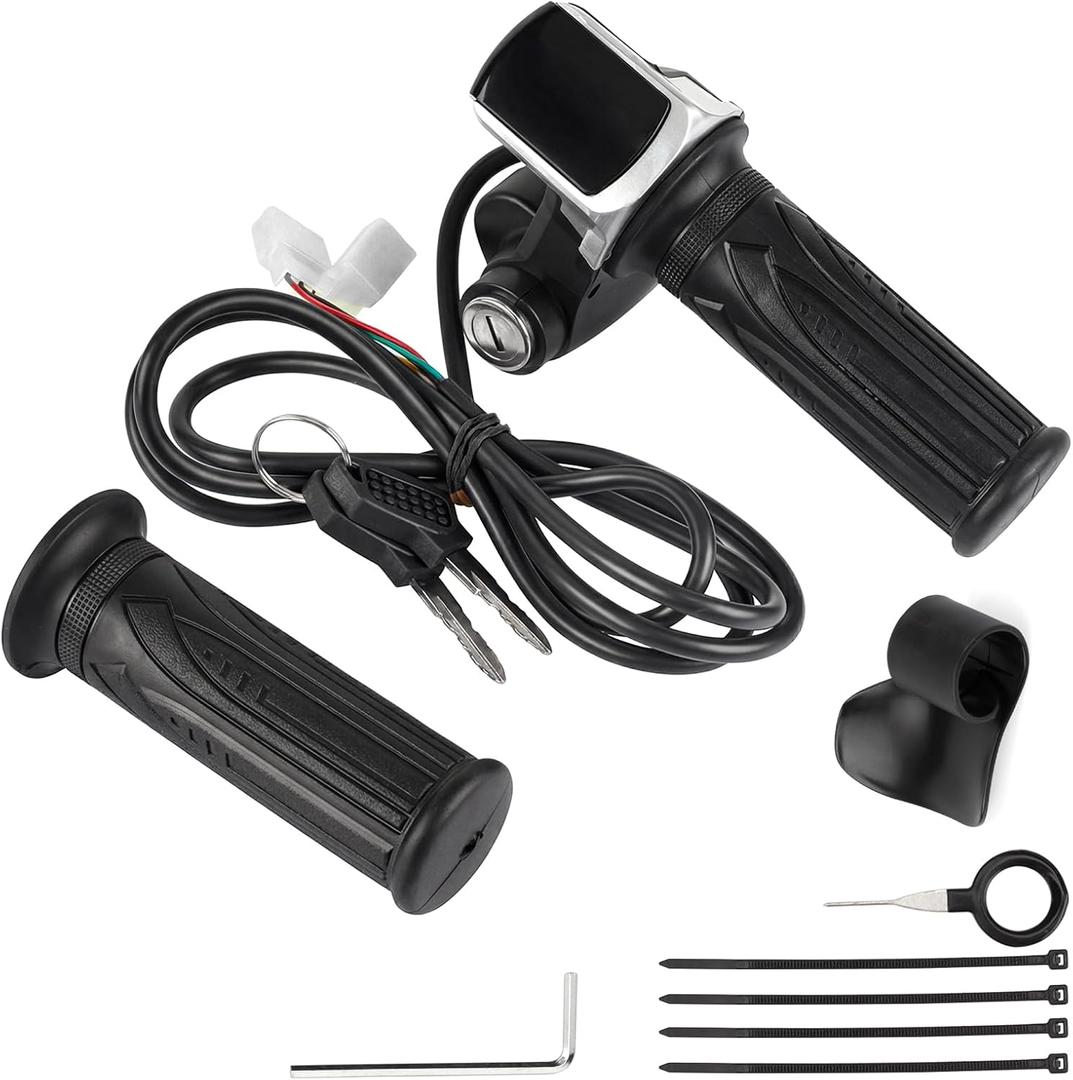 Full Twist Throttle for 60V EBike with LED Display Key Lock Electric Bike Throttle Grip for Electric Dirt Bike Scooter Bicycle Mountain Bike Motorcycle