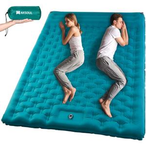 AKSOUL Sleeping Pad Camping Inflatable: Extra Thickness Double Persons Self Inflating Mat with Built-in Foot Pump, Lightweight Ultra-Wide Air Mattress with Pillow for Camping, Backpacking (Double Peacock Blue)