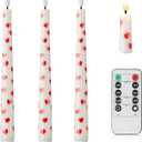 Valentine Day Flameless Taper Candles with Heart, 9.6" Real Wax LED Candles with Remote, 3 Pack Flickering Battery Operated Candlesticks for Proposal Wedding Anniversary Romantic Night