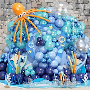 202 PCS Under the Sea Party Decorations Balloons Arch, Teal Blue Balloon Arch Garland Kit, DIY Octopus Clear Balloons Ocean Birthday Party Themed Decoration for Marine Shark Baby Shower Decor