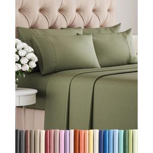 Queen 6 Piece Sheet Set - Comfy Breathable & Cooling - Ultra-Soft Hotel Luxury Bedding Set w/ 8-16 Inch Deep Pockets - 1 Flat & 1 Fitted Sheet & 4 Pillowcases - Wrinkle Free & Easy Care - Sage Green