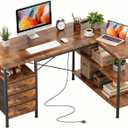 Alpen L Shaped Computer Desk, 47 Inch Corner Desk with Drawers and Power Outlets, Home Office Desk for Gaming, Study Writing PC Table with Storage and Reversible Shelf, Rustic Brown
