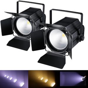 COB Stage Lights with Barn Doors, COB Par Light 200W LED 3500~7500K Warm White & White, DMX512 Master-Slave Sound DJ Lighting Spotlight Fresnel for Church Concert Wedding (2-Colors Style, 2)