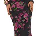 MEROKEETY Women's Fall Off Shoulder Floral Maxi Dresses Formal Long Sleeve Bodycon Cocktail Wedding Guest Dress (Medium, Black)