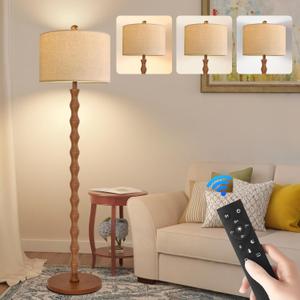 Vintage Floor Lamp for Living Room,Bedroom,Farmhouse Mid Century Standing Lamp with Remote,Dimmable Rustic Industrial Wood Tall Lamp Retro Floor Light Boho Bohemian