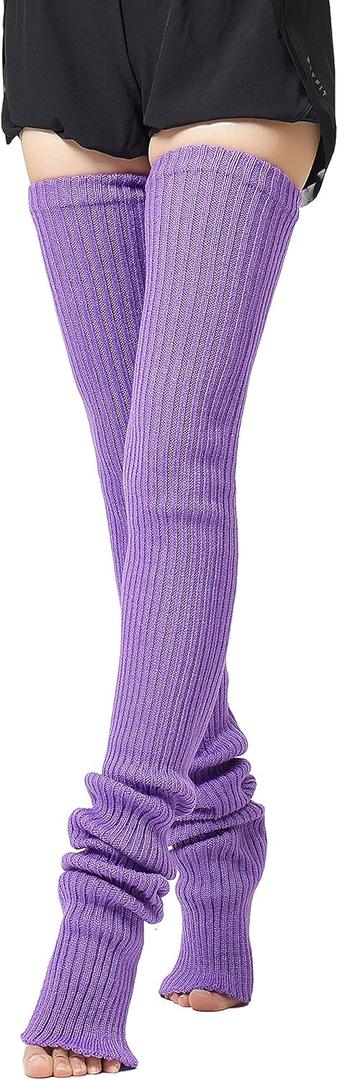 Henwarry 27 or 34 Inch Length Leg Warmers Knit Over the Knee Extra Long Winter Soft Thick Thigh High Footless Socks for Women (27 Inch, A05-Purple)