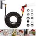 Indoor Sink Hose Attachment for Faucet - (25 FT) Faucet Hose with 10 Adapters for Kitchen Sink Bathroom Sink Faucet, Watering Houseplants Washing Pets Car Household Cleaning 10-Function Nozzle