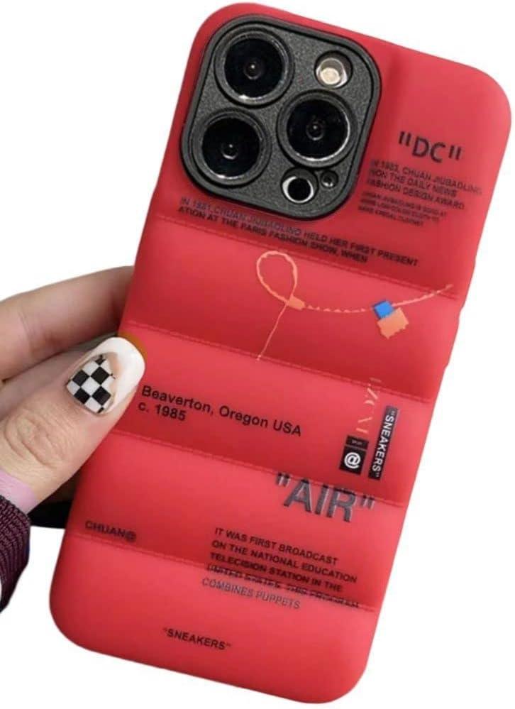 IAIYOXI Puffer Case with Sports Shoes Brand Design for iPhone 15,Sneakers Ins White or Black Label Soft Cover-Red Puffy Cover for iPhone Model 15 14 13 12 11 Pro Max Plus X XS XR 7 8 (Red)