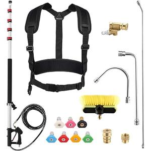 PWACCS 24 FT Telescoping Pressure Washer Wand, Telescopic Spray Wand with Power Washer Extension Wands, Gutter Cleaner Attachment Kit with 7 Nozzle Tips, 2 Adapters, Pivoting Coupler and Support Belt