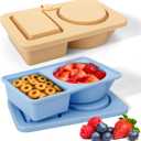 AIERSA Reusable Snack Containers with Lids, 2 Pack Silicone Double/2 Compartment Snack Box Container, Divided Grab and Go Snack Container for Take-out Condiments, Sauce