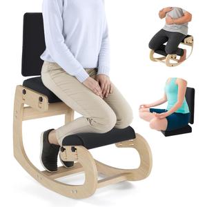 Mind Oasis Ergonomic Kneeling Chair with Back Support - Knee Chair Ergonomic for Office w/Upholstered Fabric - Adjustable Rocking Stationary Correcting Stool, Meditation Desk Stool for Better Posture