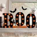 Halloween Decorations Indoor-Boo 3 Led Marquee Light up Letters Halloween Decor Boo Signs Light for Home Fireplace Room Desk Mantel Wall Table Bedroom Kitchen Vintage Gothic Party Supplies Ornaments