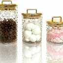 3-Pack Diamond-Cut Acrylic Storage Jars with Gold Lids  Airtight Clear Canisters for Bathroom & Kitchen | Apothecary Jars for Cotton Pads, Qtips, Snacks, Candy & Home Organization