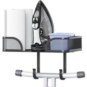 Ironing Board Holder Wall Mount, Metal Ironing Board Hanger, T/V Shaped Space Saving Iron and Iron Holder, Laundry Room Decor and Storage with Large Storage for Laundry/Living Room/Bathroom (Black)