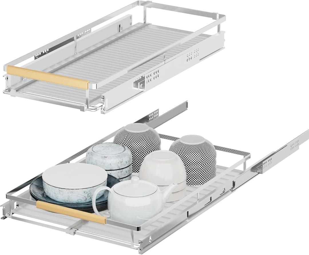 iPEGTOP 2 Pack Pull Out Cabinet Drawer Shelf Organizer, Extendable Sliding Slide Out Pantry Shelves Storage Heavy Duty for Kitchen Cabinets Under Sink, Adjustable Width 12.1~18.4" W x 22.4" D