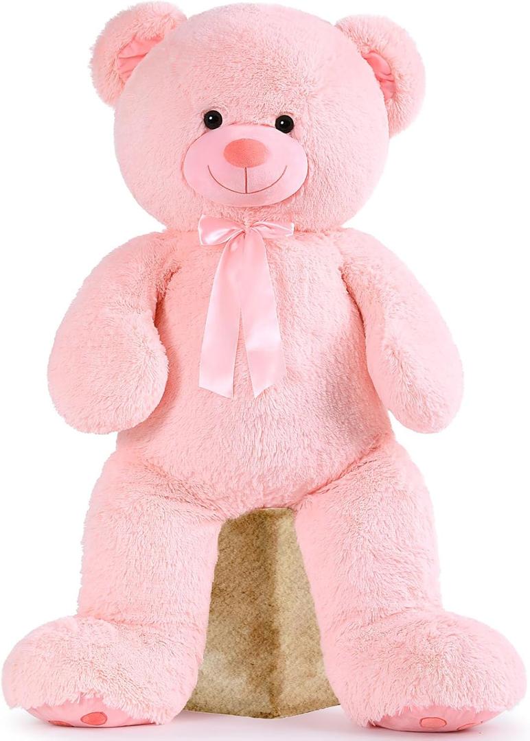 MorisMos 36 inch Big Teddy Bear Stuffed Animal, 3ft Large Bear Plush, Big Stuffed Bear with Footprints Gifts for Kids, Girls, Girlfriends, Women on Baby Shower, Valentine, Christmas, Birthday (Pink)