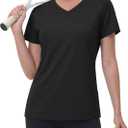 MAGCOMSEN Women's Workout Tops Short Sleeve UPF 50+ Athletic Shirts Quick Dry V-Neck T-Shirt Moisture Wicking Gym Tee (Black, L)
