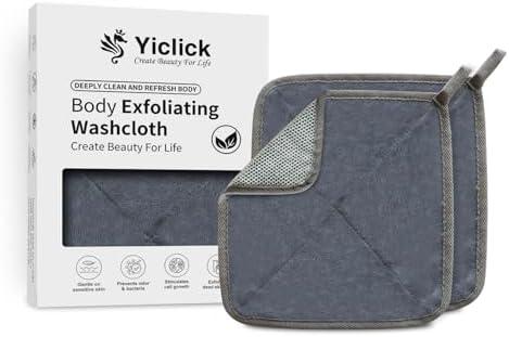 Yiclick Exfoliating Washcloth for Face and Body, Wash Cloth for Showering, Travel Wash Rag - Exfoliating Towel, Body Scrubber Exfoliator, Scrub Cloth, Loofah Lufas Sponge for Men & Women 2 PCs
